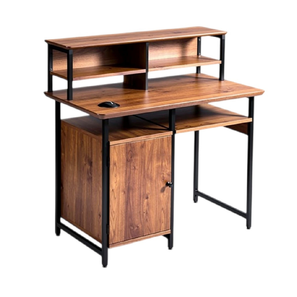 **Technische titel in het Nederlands: ** Moderne bureau met lagen en opbergruimte in houtlook