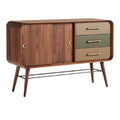 **Moderne dressoir met houten afwerking en gekleurde lades**