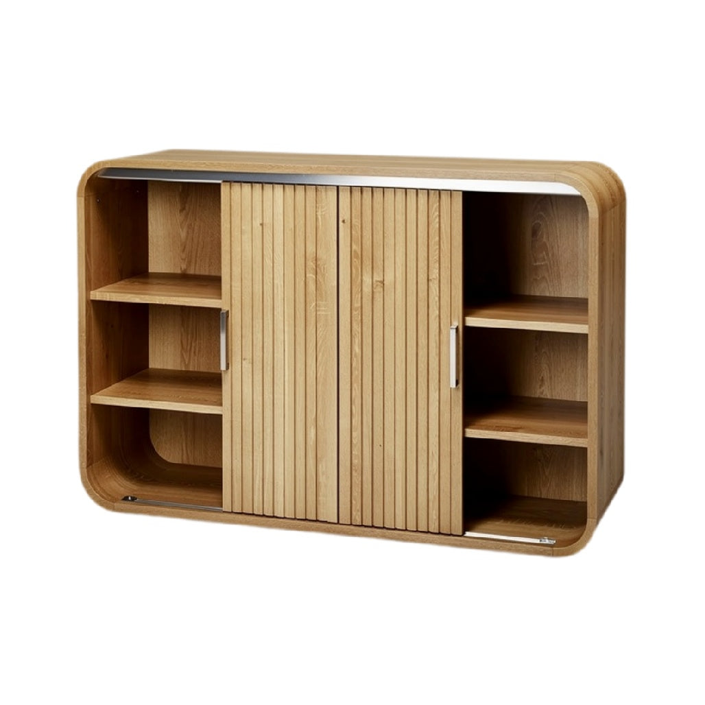 **Technische titel in het Nederlands:** Houten televisiekast met opbergruimte en schuifdeuren